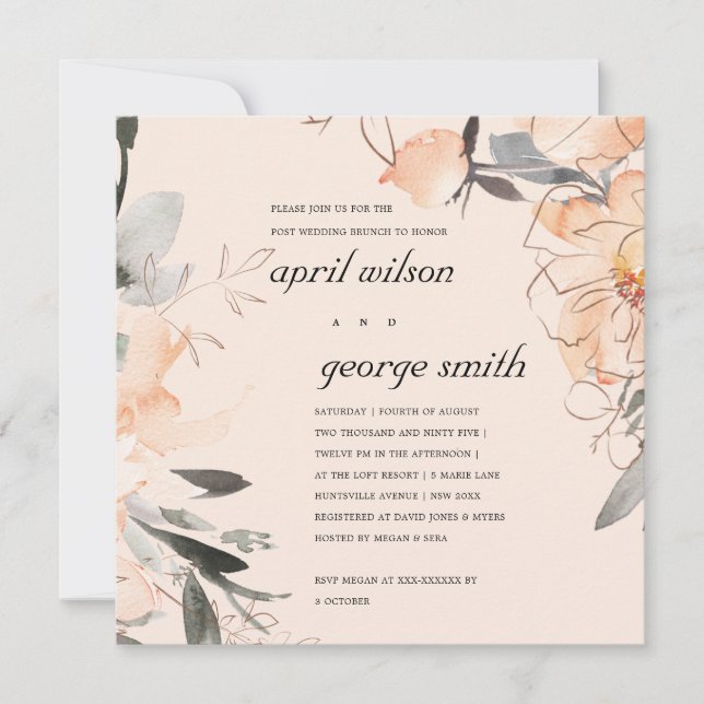 BLUSH ORANGE FLORAL POST WEDDING BRUNCH INVITE (Front)