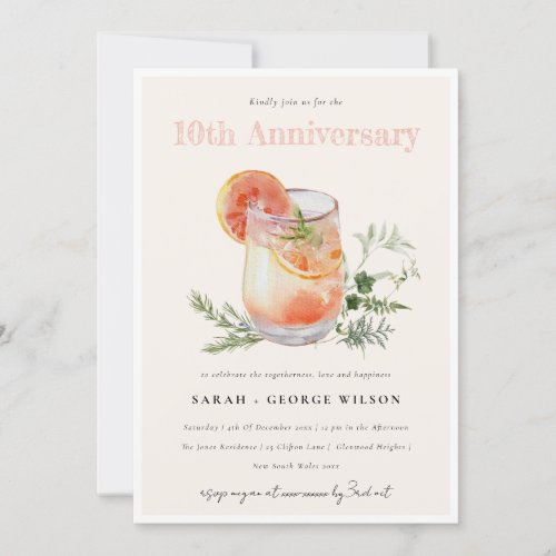 Blush Orange Green Cocktail Any Year Anniversary Invitation