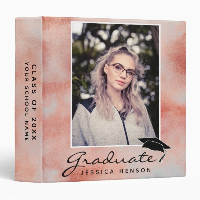 Blush Orange Metallic Graduation Photo Album 3 Ring Binder (Front/Spine)