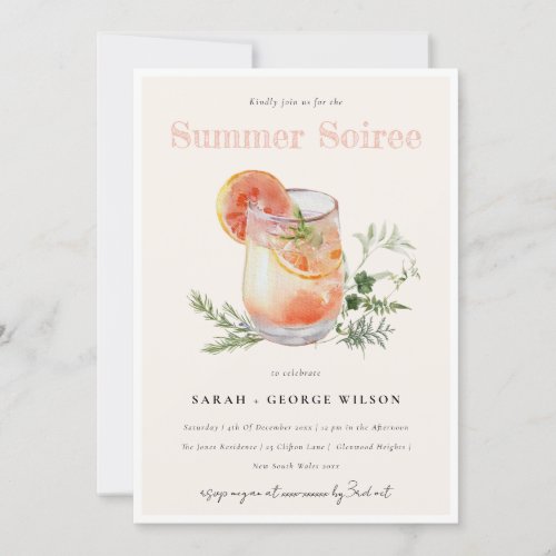 Blush Orange Summer Soiree Cocktail Pool Party Invitation