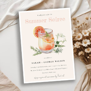 Blush Orange Summer Soiree Cocktail Pool Party Invitation
