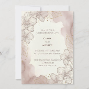 Blush Orchid Gold Line Art Wedding Invitation