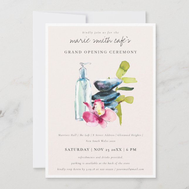 Blush Orchid Stone Spa Salon Grand Opening Invite (Front)
