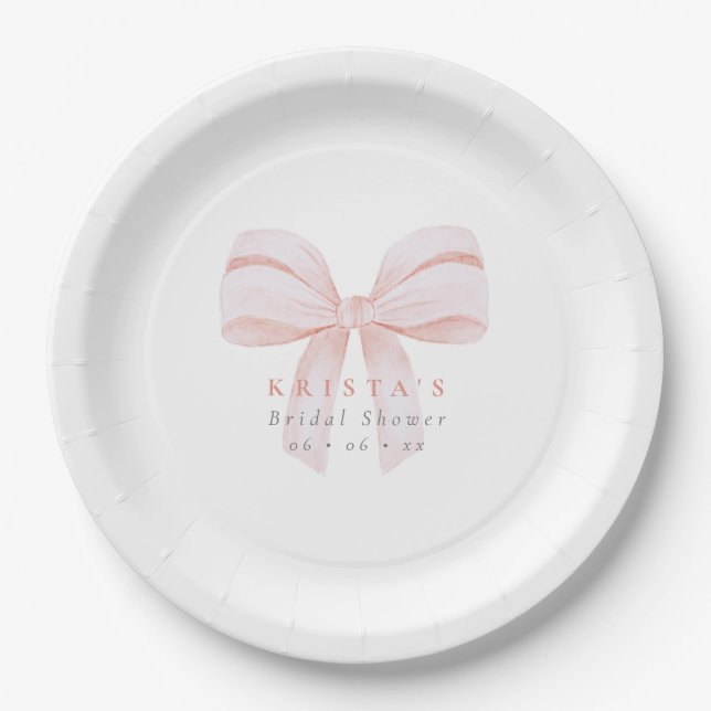 Blush Oversize Bow Bridal Shower Paper Plates (Front)