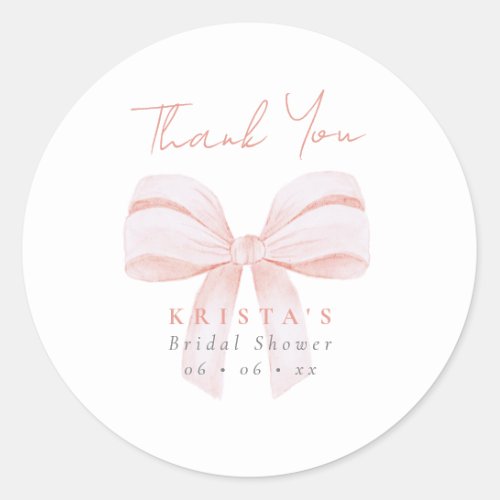 Blush Oversize Bow Bridal Shower Thank You Classic Round Sticker