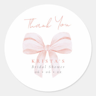 Blush Oversize Bow Bridal Shower Thank You Classic Round Sticker