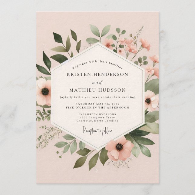 Blush Painted Anemone Wedding Invitation (Front)
