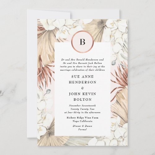 Blush Pampas and Rose Gold Foil Wedding Invitation