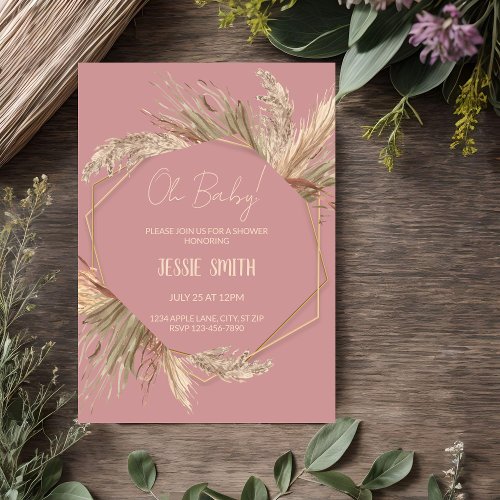 Blush Pampas Grass Boho Shower Invitations