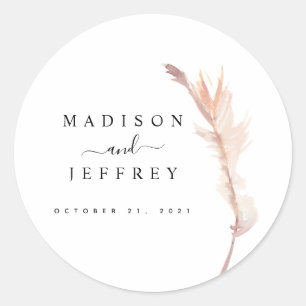 Blush Pampas Grass Minimalist Wedding Classic Round Sticker