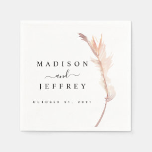 Blush Pampas Grass Minimalist Wedding Cocktail Napkins