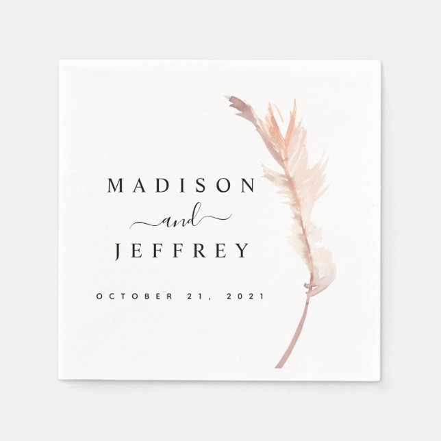 Blush Pampas Grass Minimalist Wedding Cocktail Napkins (Front)