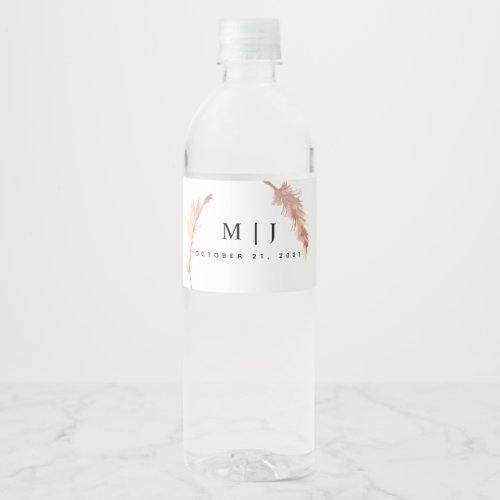 Blush Pampas Grass Minimalist Wedding Water Bottle Label