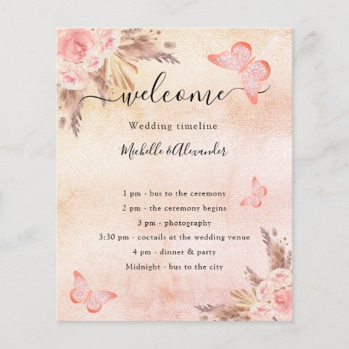 Blush pampas grass rose butterfly wedding program