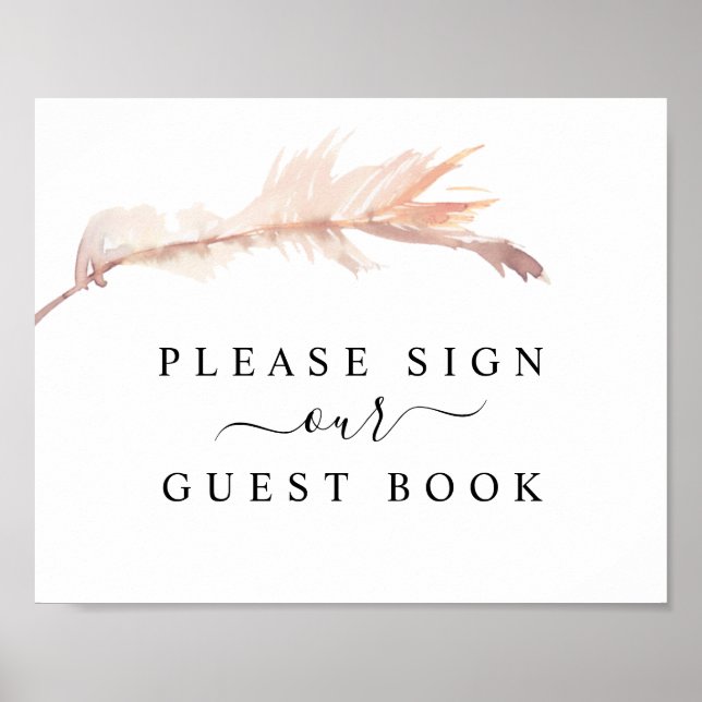 Blush Pampas Grass Wedding Guest Book Sign (Front)