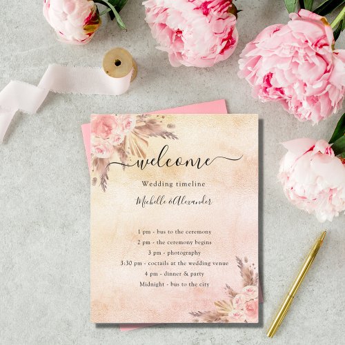 Blush pampas rose floral budget wedding program flyer