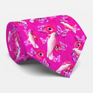 Blush Paradise: Cockatoos and Butterflies Harmony, Neck Tie
