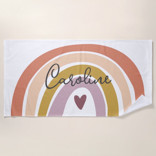 Blush Pastel Boho Rainbow Name Beach Towel (Front)