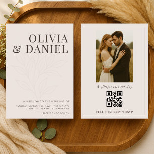 Blush Pastel Botanical Photo QR Code Wedding Invitation