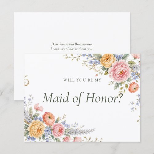 Blush Pastel Floral Be My Maid of Honor Invitation Postcard