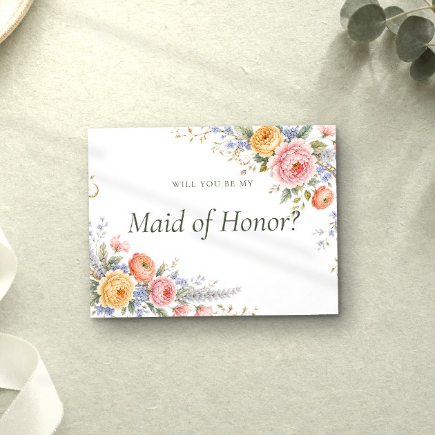 Blush Pastel Floral Be My Maid of Honor Invitation Postcard