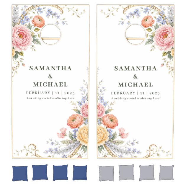 Blush Pastel Flowers Floral Wedding Couple Cornhole Set
