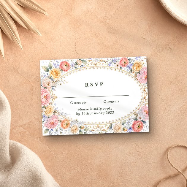 Blush Pastel Flowers Kindly reply wedding Invitation