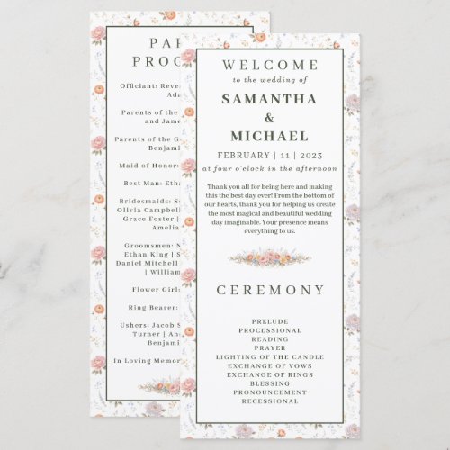 Blush Pastel Flowers Tiny Floral Wedding Program