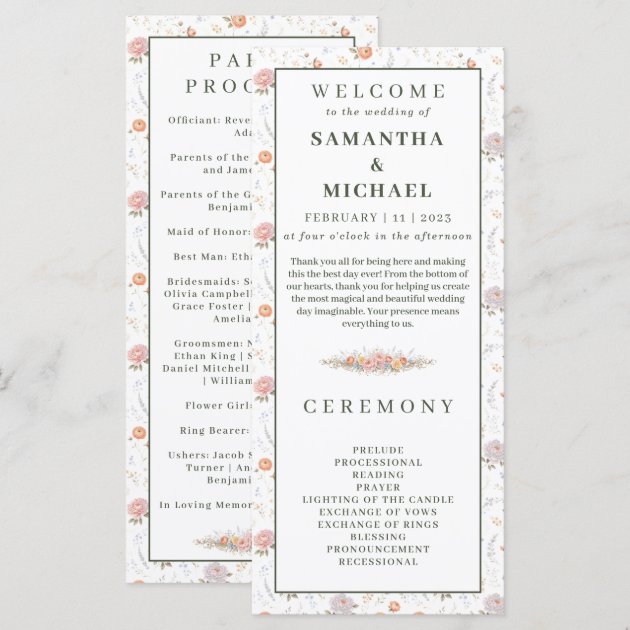 Blush Pastel Flowers Tiny Floral Wedding Program