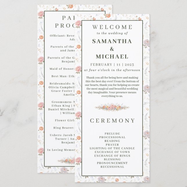 Blush Pastel Flowers Tiny Floral Wedding Program (Front/Back)