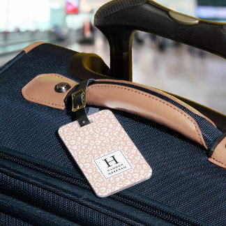 Blush | Pastel Leopard Print Monogram Luggage Tag