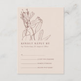RETRO BLUSH PASTEL LINE DRAWING FLORA RECEPTION ENCLOSURE CARD
