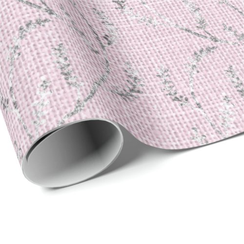 Blush  Pastel Pink Linen Silver Sparkly Laurel Wrapping Paper