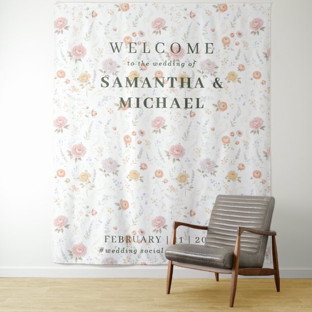 Blush Pastel Welcome to the wedding Tiny Flower Tapestry