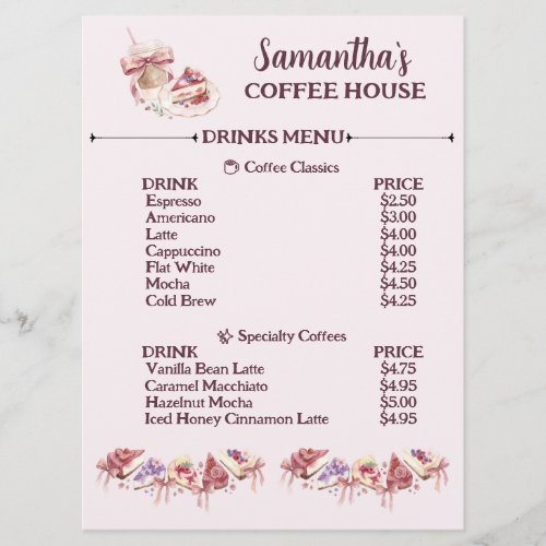 Blush Patisserie Cafe Custom Brand Menu