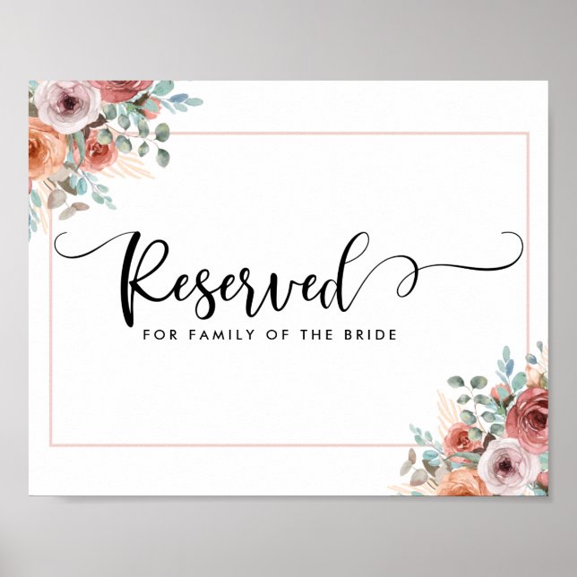 Blush, Peach and Blue Floral Wedding Reserved Sign (Front)