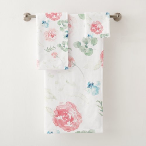 Blush peach and blue florals bath towel set