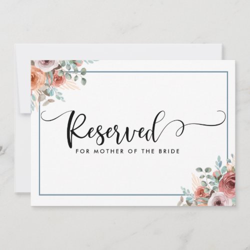 Blush Peach and Dusty Blue Floral Reserved Card