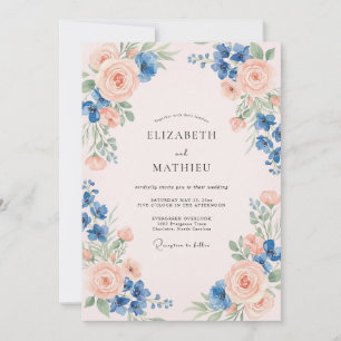 Blush Peach Azure Leafy Wedding Invitation