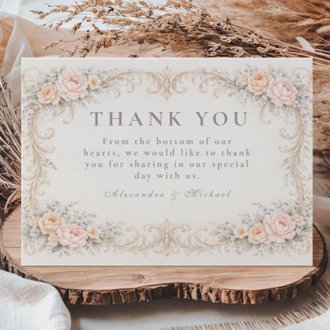 Blush Peach Baroque Rose Wedding Thank You Card (Creator Uploaded)