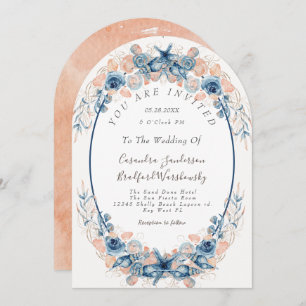 Blush Peach Beach Watercolor Shell Flower Wedding Invitation