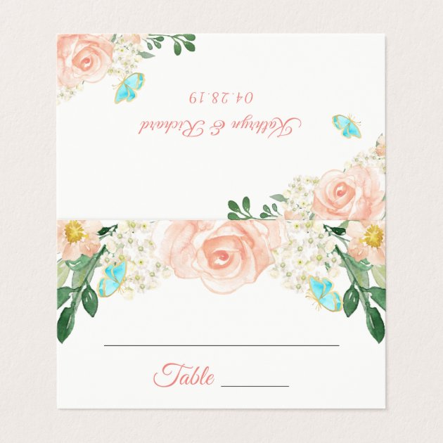 Blush Peach Blossom Flowers Wedding Place Card
