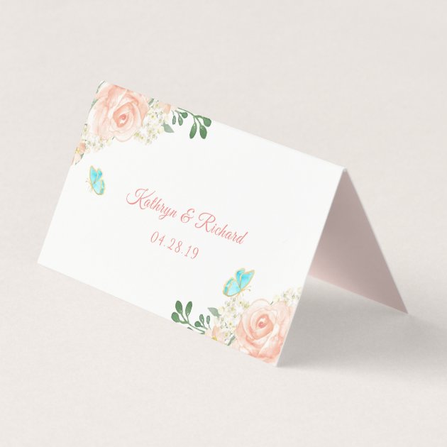 Blush Peach Blossom Flowers Wedding Place Card