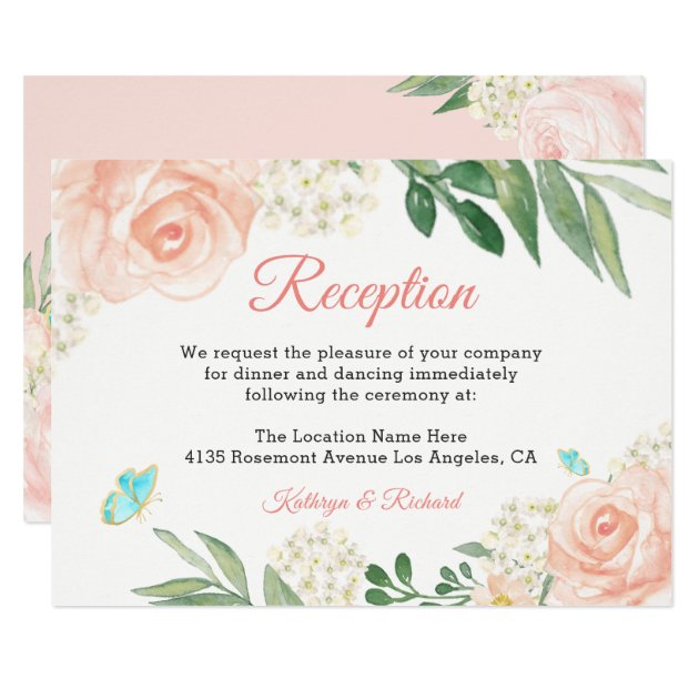 Blush Peach Blossom Flowers Wedding Reception Card