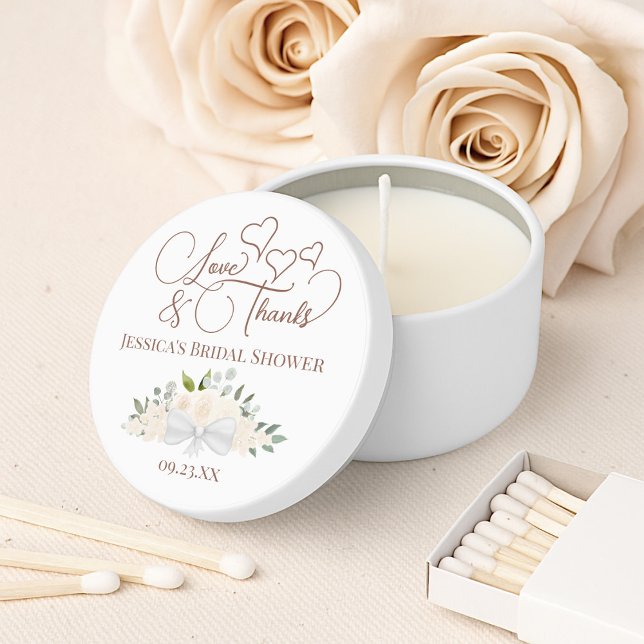 Blush Peach Bouquet Love & Thanks Bridal Shower Mini Candle Favors (Creator Uploaded)