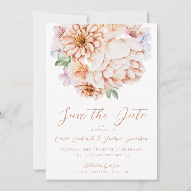 Blush Peach Bright Colorful Floral  Invitation (Front)