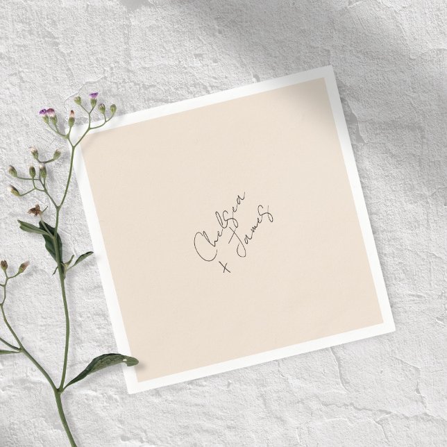 Blush Peach | Chic Script Minimalist Wedding  Napkins (Creator Uploaded)