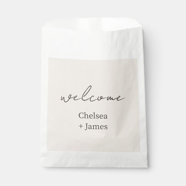 Blush Peach | Chic Script Welcome Wedding Favor Bag (Front)
