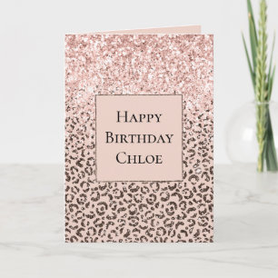 Blush Peach Chocolate Brown Leopard Glitter   Card