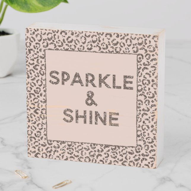 Blush Peach Chocolate Brown Leopard Glitter    Wooden Box Sign (In Situ Horizontal)